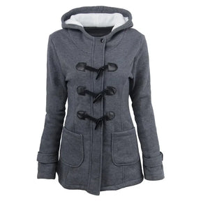 Casaco Feminino Básico com Capuz e Zíper - Sobretudo Casual para Outono/Inverno