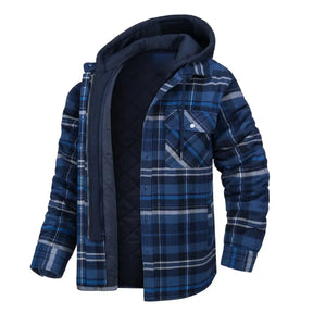 Casaco Masculino Quadriculado Para Inverno com Capuz Forro de Algodão