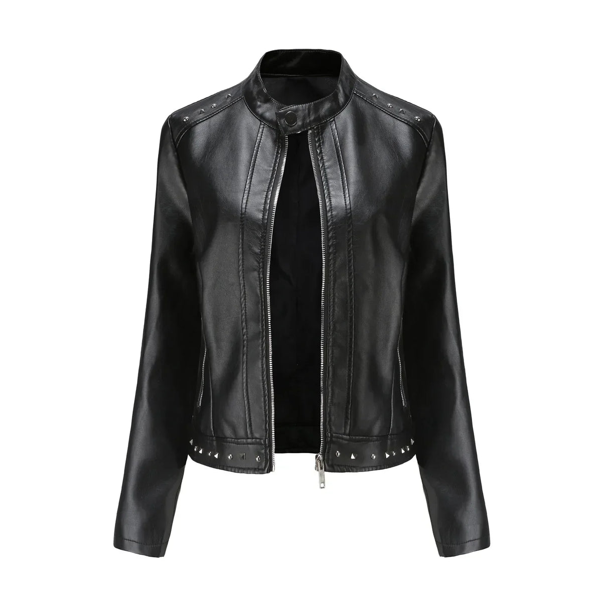 Jaqueta Feminina Estilo Punk Rock com Gola Alta