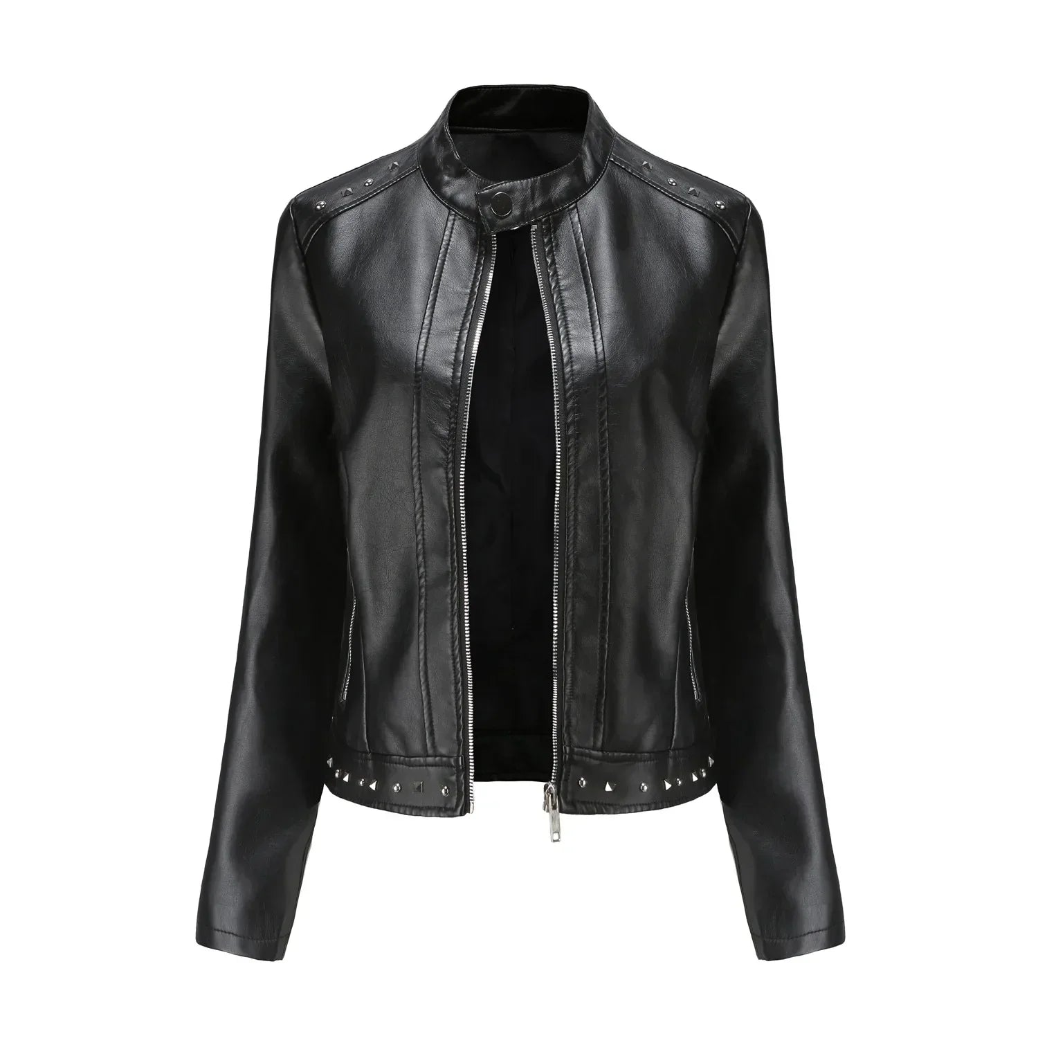 Jaqueta Feminina Estilo Punk Rock com Gola Alta