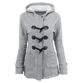 Casaco Feminino Básico com Capuz e Zíper - Sobretudo Casual para Outono/Inverno