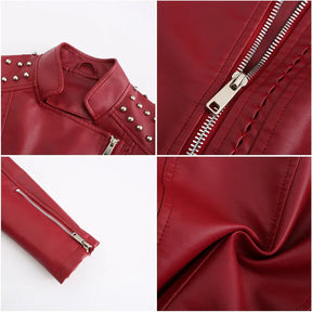 Jaqueta Feminina Slim Estilo Biker com Gola Dobrável e Detalhes Retrô