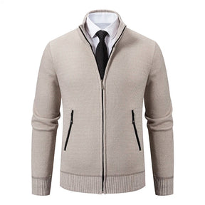 Jaqueta Masculina Cardigan com Gola Dobrável Forro Fleece Estilo Vintage