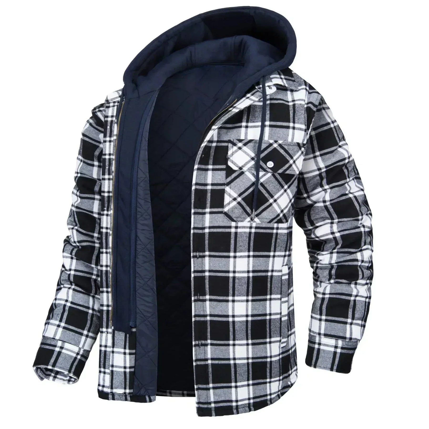 Casaco Masculino Quadriculado Para Inverno com Capuz Forro de Algodão