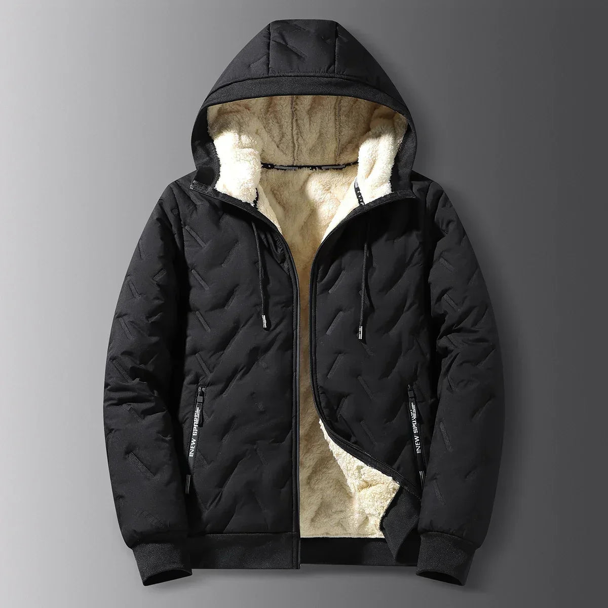 Casaco Masculino de Inverno com Capuz Forro Polar Gola Alta