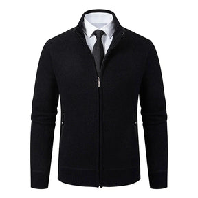 Jaqueta Masculina Cardigan com Gola Dobrável Forro Fleece Estilo Vintage