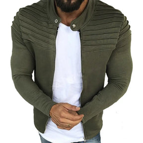 Jaqueta Masculina Slim com Listras, Zíper Frontal Estilo Esportivo