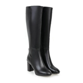 Bota Feminina de Cano Alto com Salto Grosso Estilo Versátil Forro Quente – (Promoção de Inverno 2025)