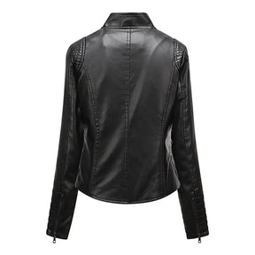 Jaqueta Feminina Slim com Gola Alta Estilo Biker