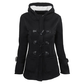 Casaco Feminino Básico com Capuz e Zíper - Sobretudo Casual para Outono/Inverno