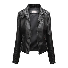 Jaqueta Feminina Slim Black Luxe com Gola Alta Estilo Motociclista