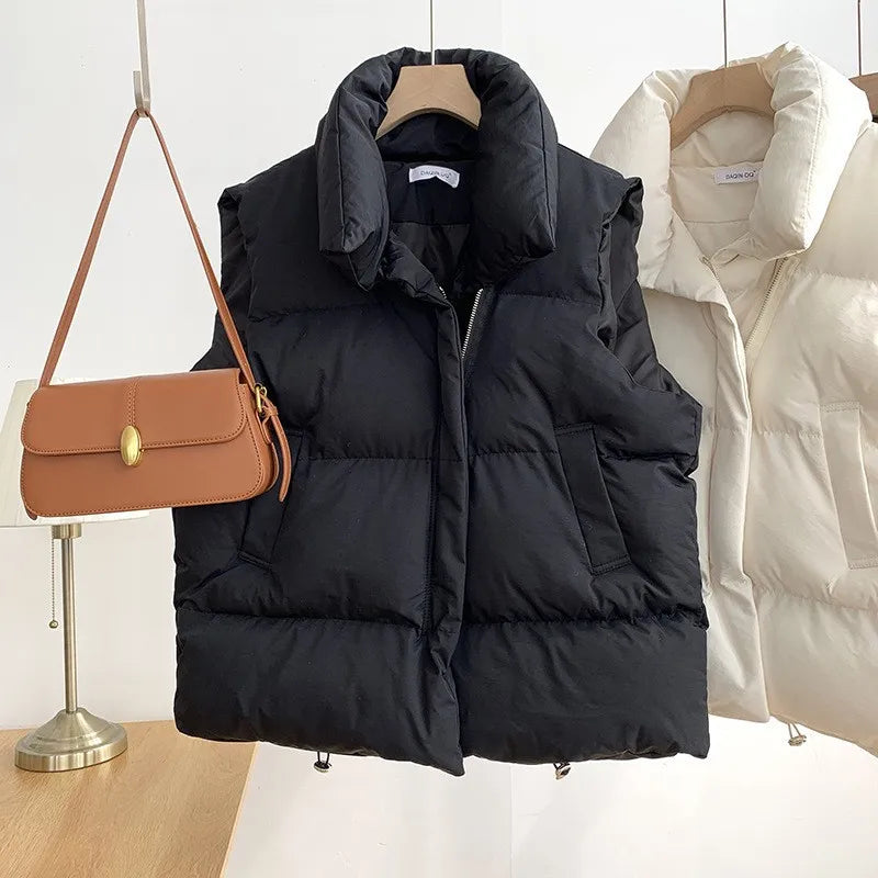 Colete Feminino Elegante com Gola Alta Acolchoado