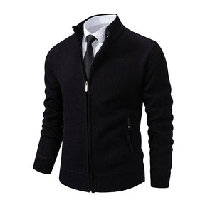 Jaqueta Masculina Cardigan com Gola Dobrável Forro Fleece Estilo Vintage