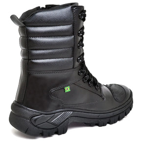 Bota Masculina Militar Monocromática com Zíper e Cadarço