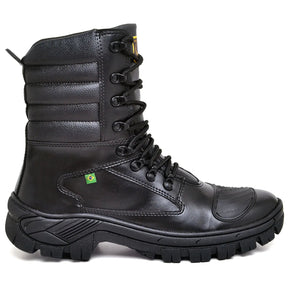 Bota Masculina Militar Monocromática com Zíper e Cadarço