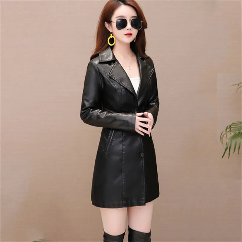 Jaqueta Feminina Longa com Estilo Slim e Design Punk