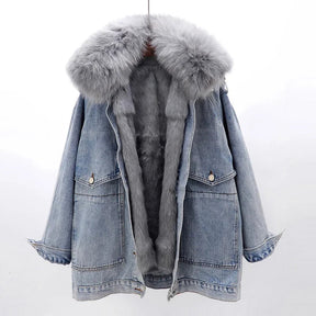 Jaqueta Jeans Feminina com Forro Para Inverno