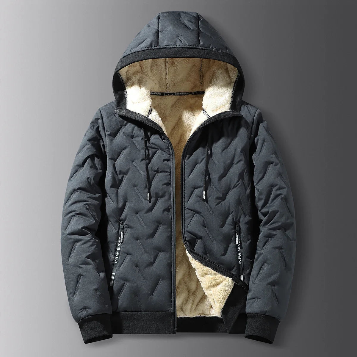 Casaco Masculino de Inverno com Capuz Forro Polar Gola Alta