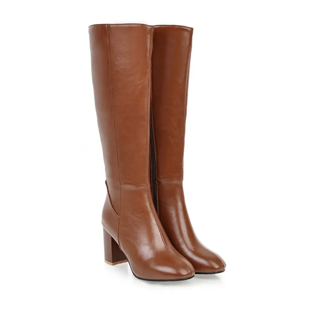 Bota Feminina de Cano Alto com Salto Grosso Estilo Versátil Forro Quente – (Promoção de Inverno 2025)