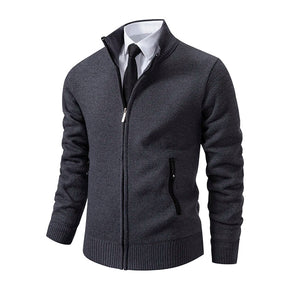 Jaqueta Masculina Cardigan com Gola Dobrável Forro Fleece Estilo Vintage