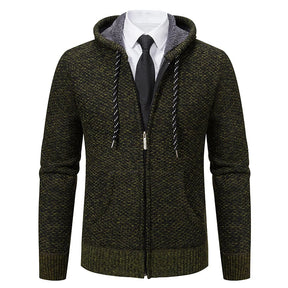 Jaqueta Masculina Cardigan com Gola Dobrável Forro Fleece Estilo Vintage