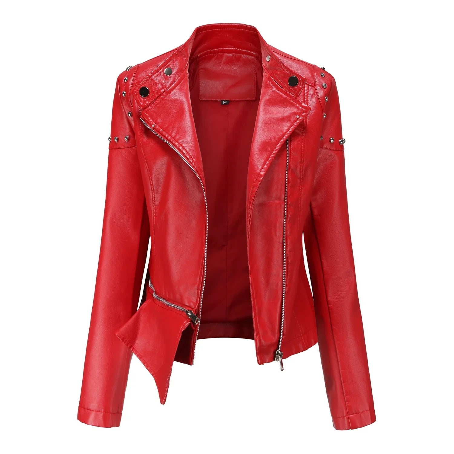 Jaqueta Feminina Estilo Motociclista com Gola Alta