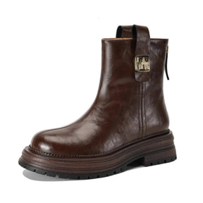 Bota Feminina Vintage com Salto Médio e Forro Design Fashion Solado Grosso