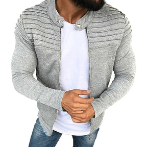 Jaqueta Masculina Slim com Listras, Zíper Frontal Estilo Esportivo