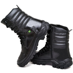 Bota Masculina Militar Monocromática com Zíper e Cadarço