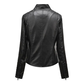 Jaqueta Feminina Slim com Gola Alta Estilo Biker