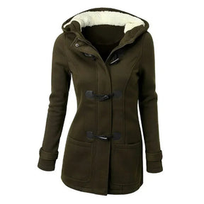 Casaco Feminino Básico com Capuz e Zíper - Sobretudo Casual para Outono/Inverno
