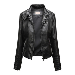 Jaqueta Feminina Slim com Gola Alta Estilo Biker