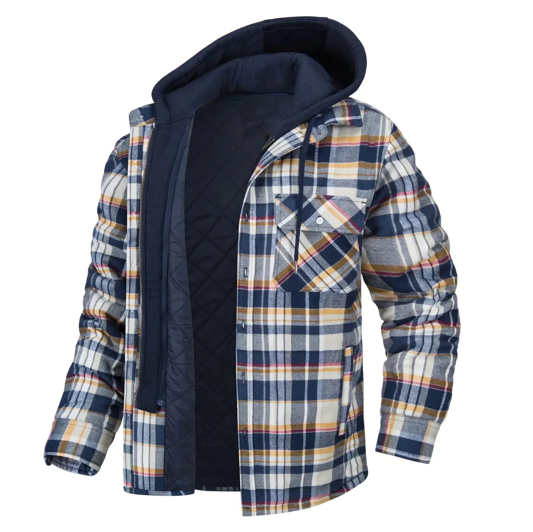 Casaco Masculino Quadriculado Para Inverno com Capuz Forro de Algodão