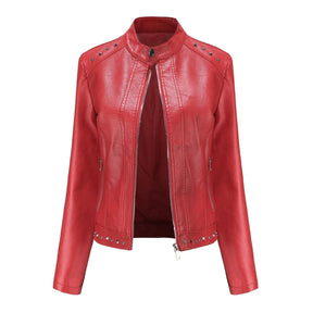 Jaqueta Feminina Estilo Punk Rock com Gola Alta