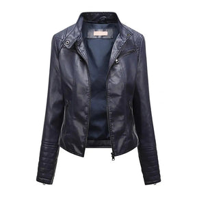 Jaqueta Feminina Slim com Gola Alta Estilo Biker