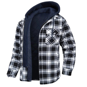Casaco Masculino Quadriculado Para Inverno com Capuz Forro de Algodão