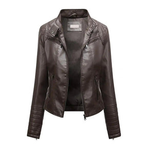 Jaqueta Feminina Slim com Gola Alta Estilo Biker