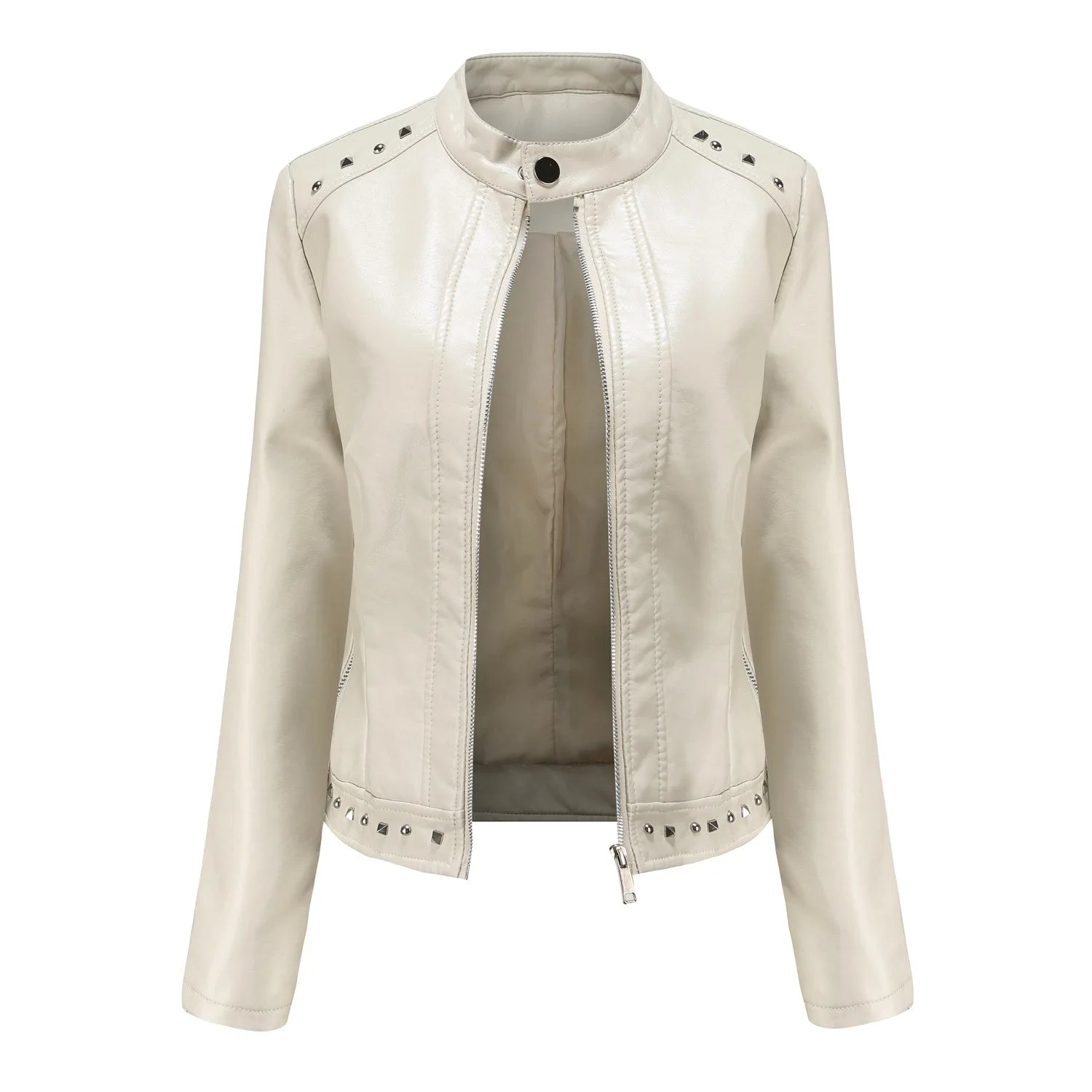 Jaqueta Feminina Estilo Punk Rock com Gola Alta