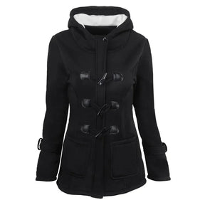 Casaco Feminino Básico com Capuz e Zíper - Sobretudo Casual para Outono/Inverno