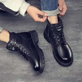 Bota Masculina de Cano Alto Estilo Motoqueiro Impermeável com Design Casual – (Promoção de Inverno 2025)