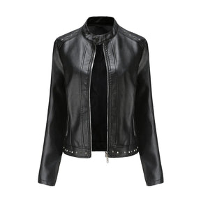 Jaqueta Feminina Estilo Punk Rock com Gola Alta