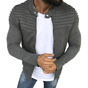 Jaqueta Masculina Slim com Listras, Zíper Frontal Estilo Esportivo