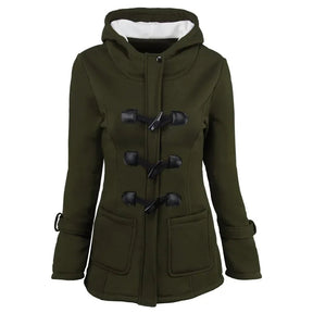 Casaco Feminino Básico com Capuz e Zíper - Sobretudo Casual para Outono/Inverno