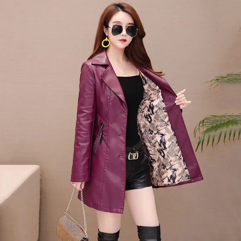Jaqueta Feminina Longa com Estilo Slim e Design Punk