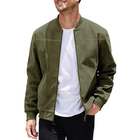 Jaqueta Masculina com Zíper e Gola Alta Casual Retrô