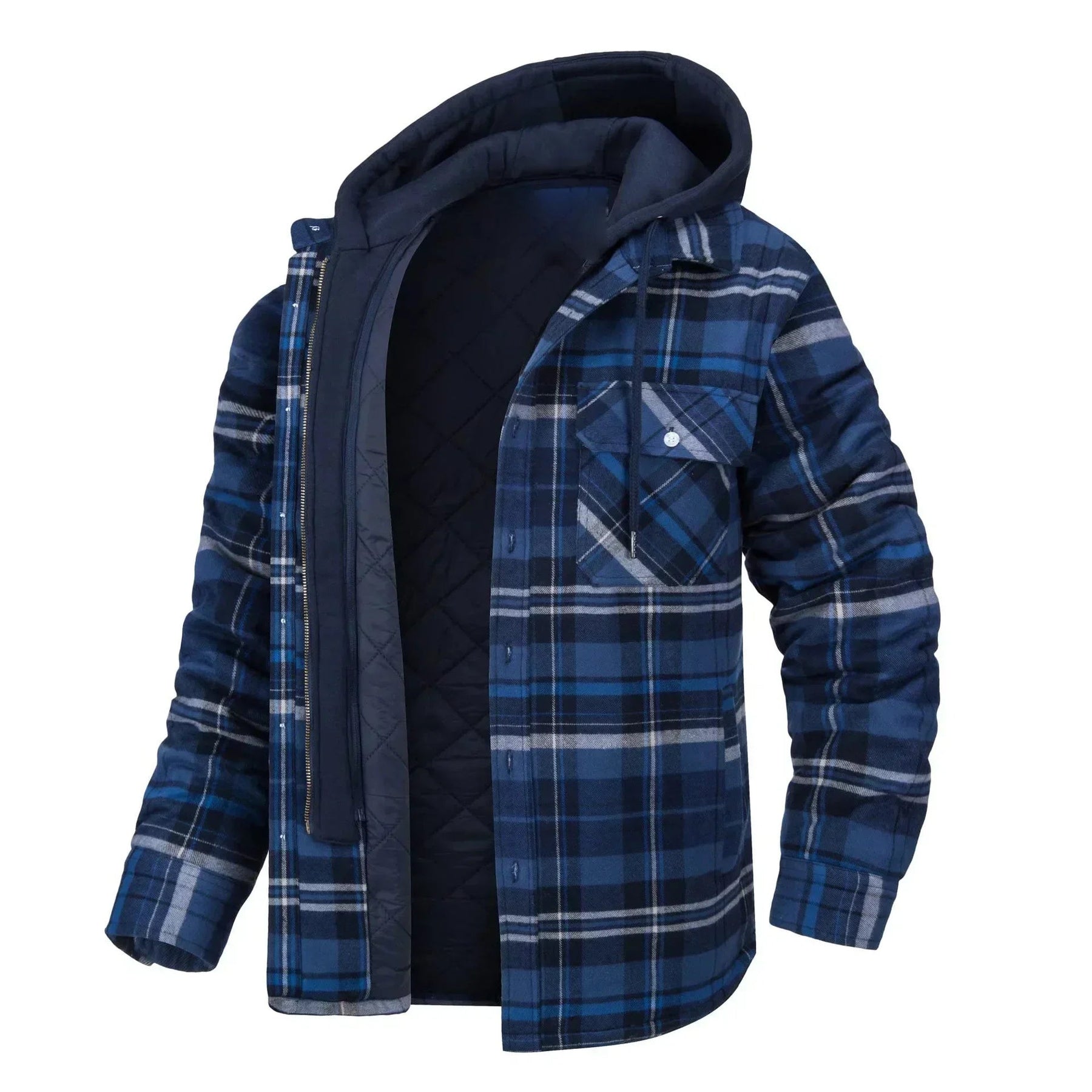 Casaco Masculino Quadriculado Para Inverno com Capuz Forro de Algodão