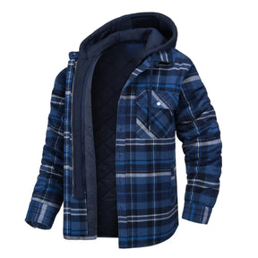 Casaco Masculino Quadriculado Para Inverno com Capuz Forro de Algodão