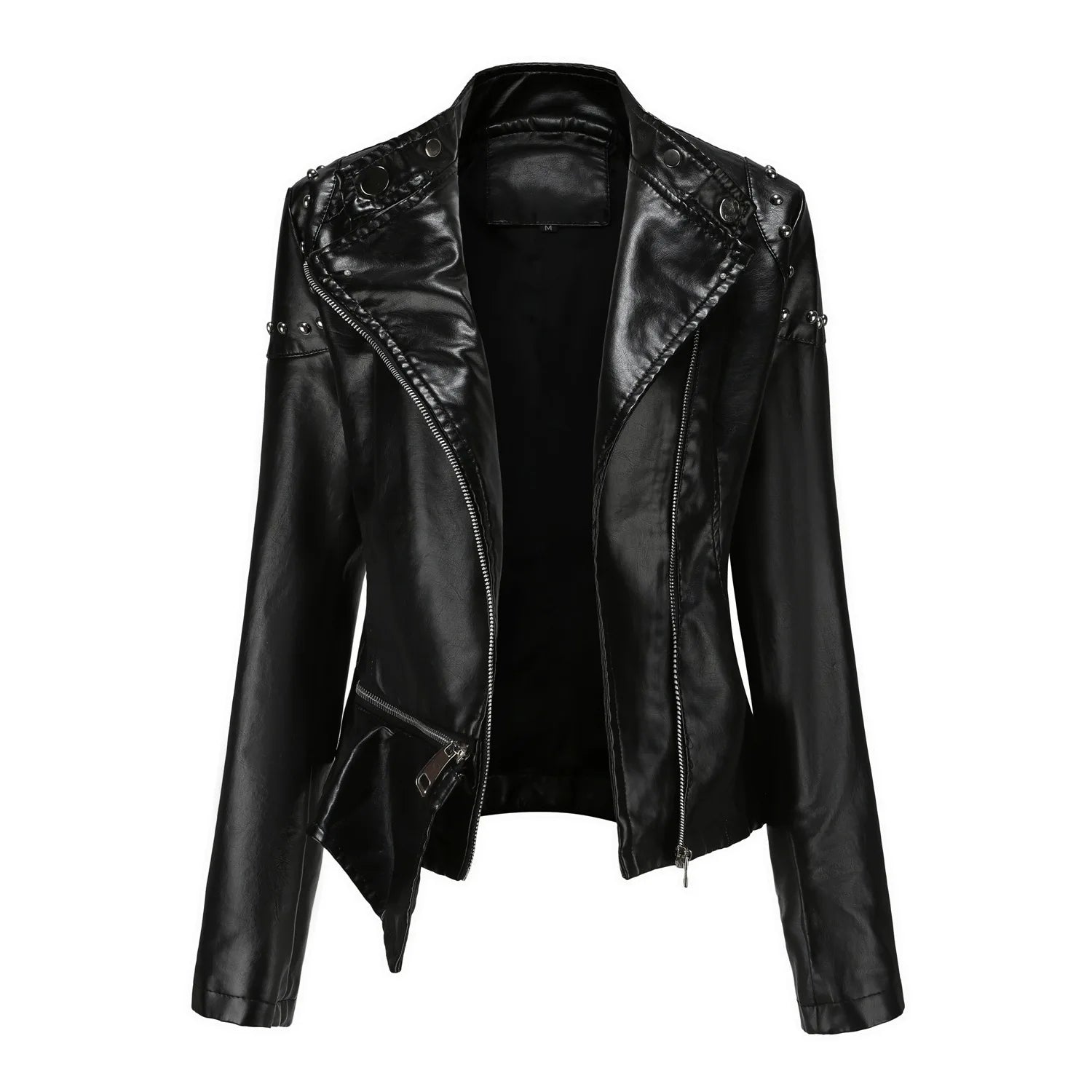 Jaqueta Feminina Estilo Motociclista com Gola Alta