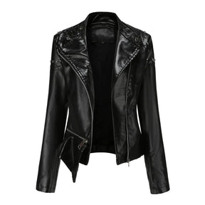 Jaqueta Feminina Estilo Motociclista com Gola Alta