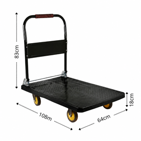 Carrinho Plataforma de Carga Dobrável Industrial 400kg em Aço Carbono com Rodas PU
